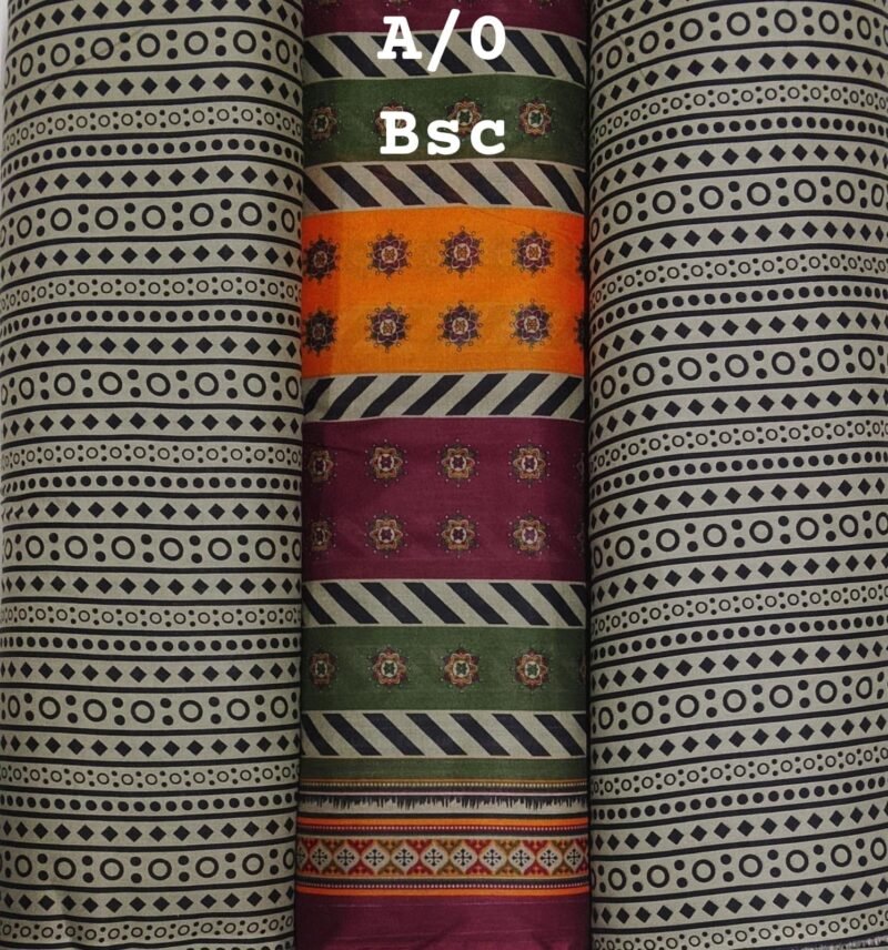 Bin Saeed Khaddar 3PC – Maroon & Olive Geometric