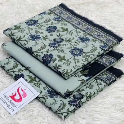 Bin Saeed Khaddar 3PC – Mint Green & Royal Blue Floral