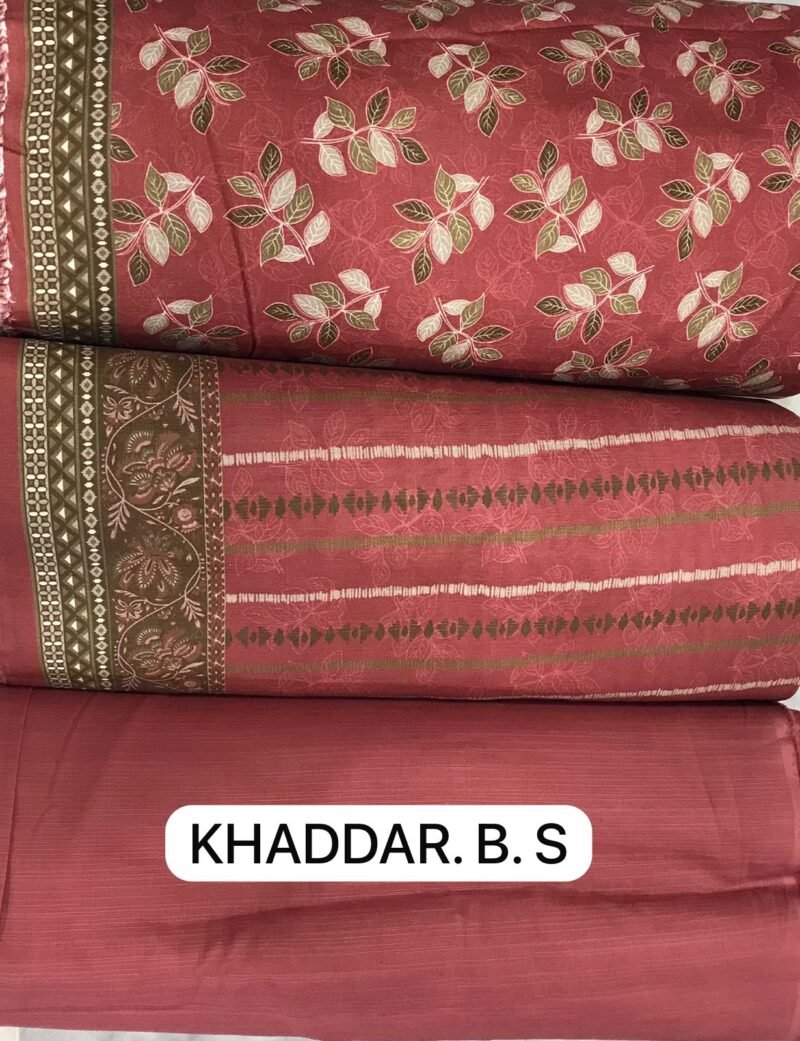 Bin Saeed Printed Khaddar 3PC – Dusty Rose Botanical