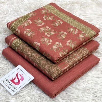 Bin Saeed Printed Khaddar 3PC – Dusty Rose Botanical