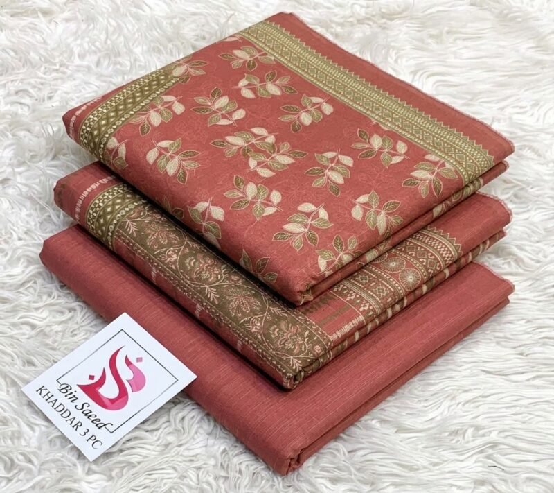 Bin Saeed Printed Khaddar 3PC – Dusty Rose Botanical