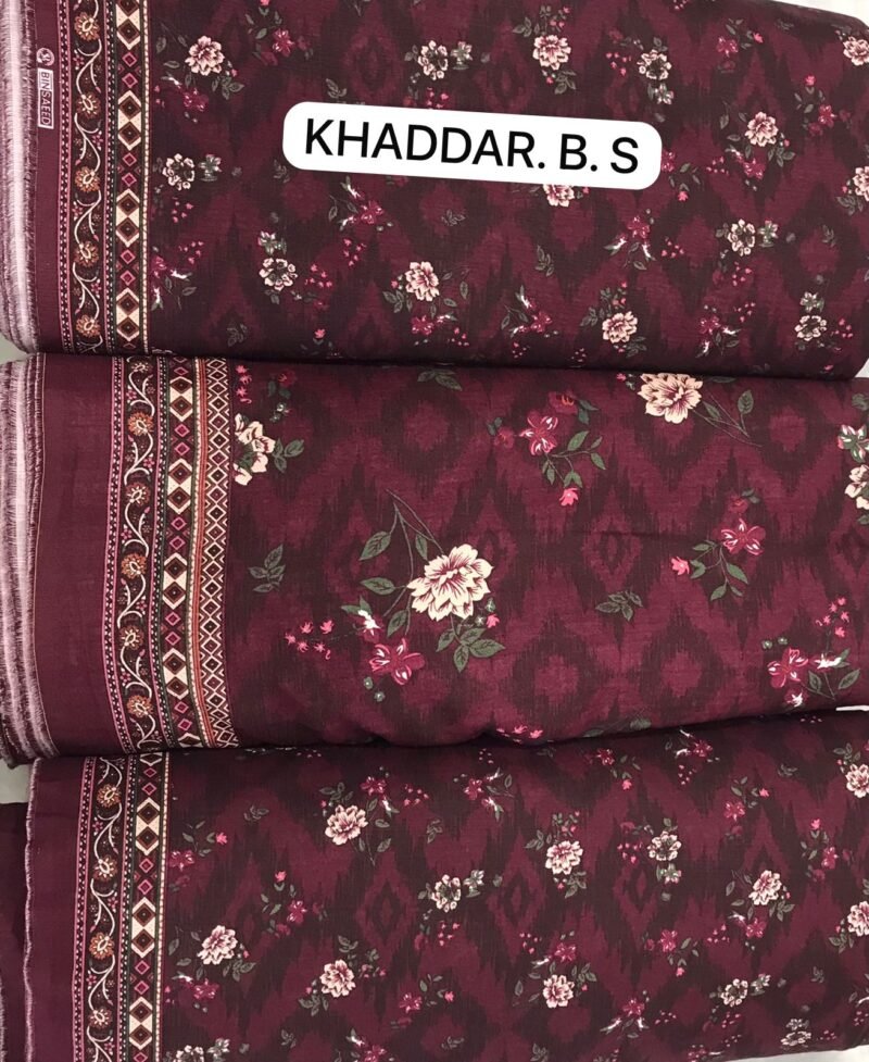 Bin Saeed Khaddar 3PC – Wine Maroon & Floral Ikat