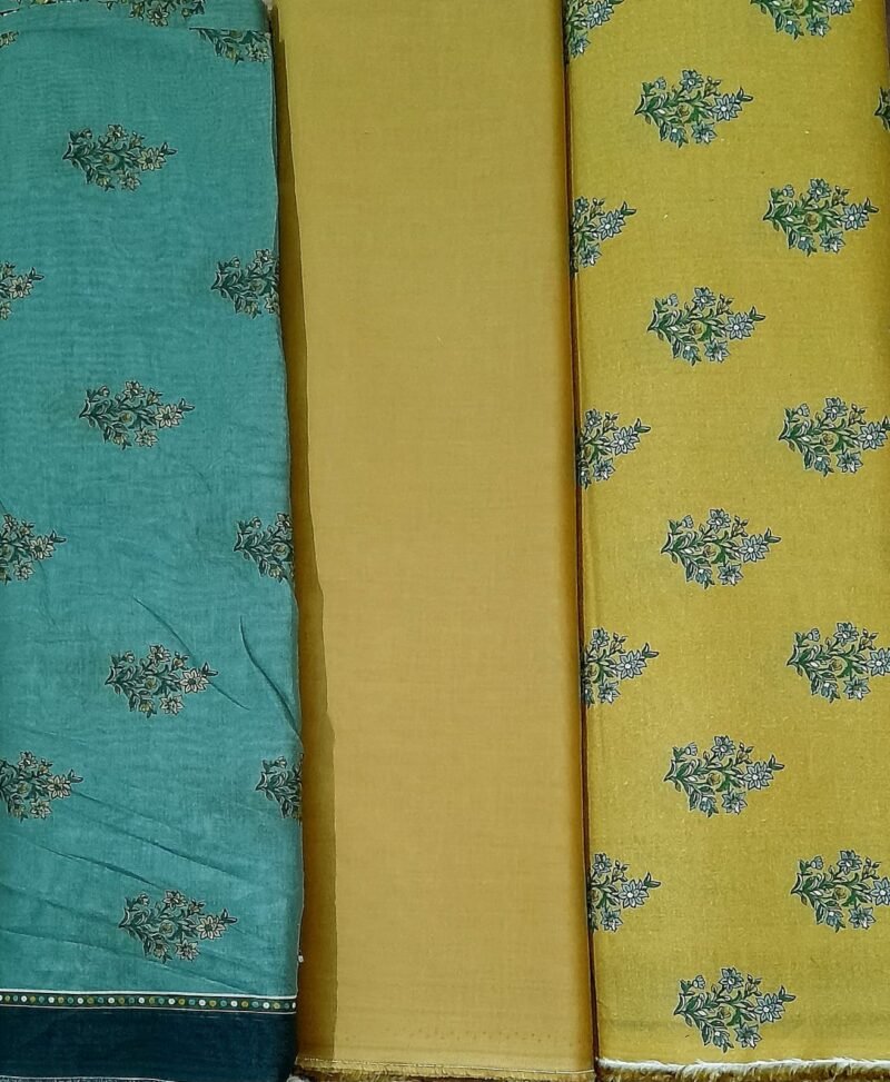 Bin Saeed Khaddar 3PC – Mustard & Sea Green Floral