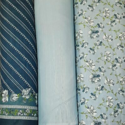 Bin Saeed Khaddar 3PC – Powder Blue & Slate Striped