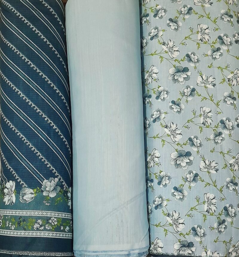 Bin Saeed Khaddar 3PC – Powder Blue & Slate Striped