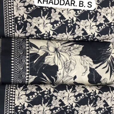 Bin Saeed Khaddar 3PC – Midnight Black & Ivory Floral