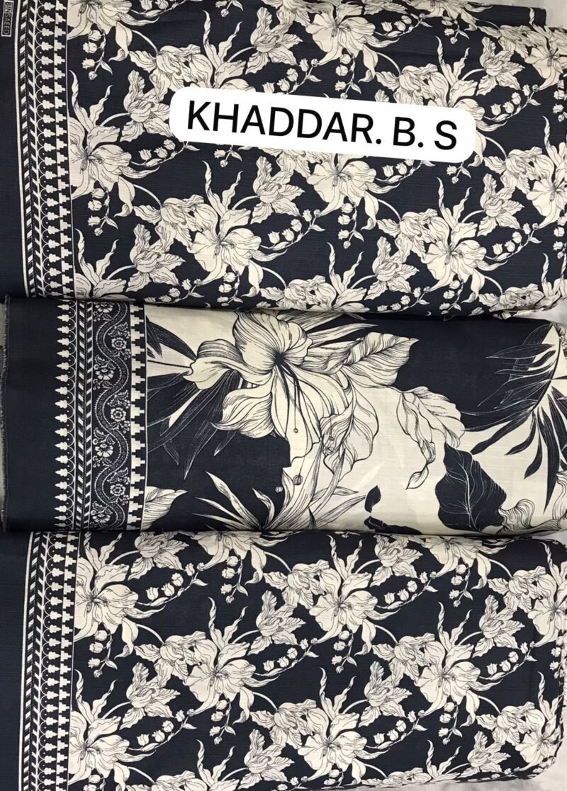 Bin Saeed Khaddar 3PC – Midnight Black & Ivory Floral