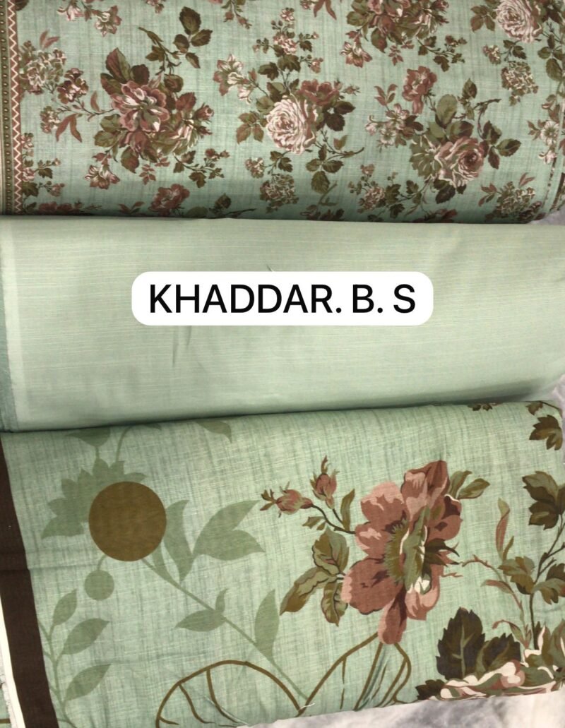 Bin Saeed Khaddar 3PC – Sage Green & Dusty Rose Floral