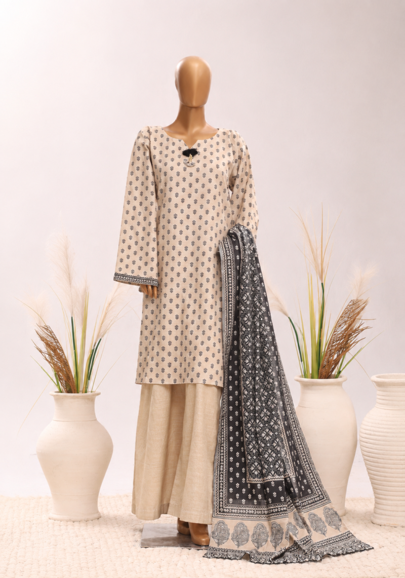 Sandstone Grace – Beige Printed Suit