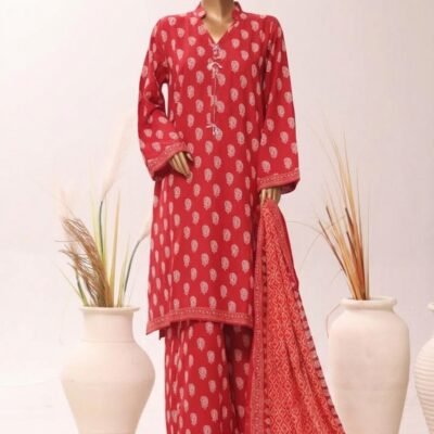 Crimson Heritage – Deep Red Paisley Printed Suit