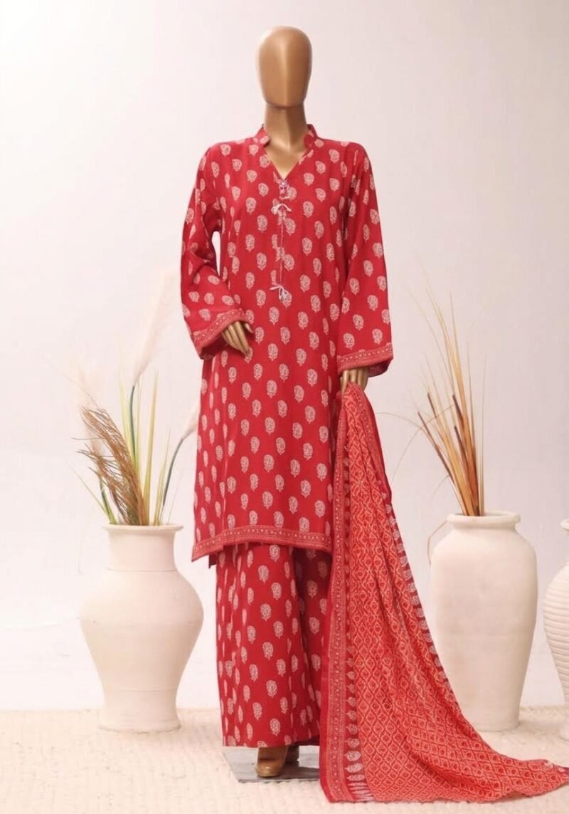 Crimson Heritage – Deep Red Paisley Printed Suit