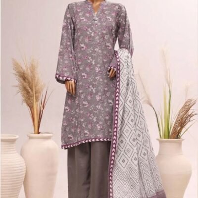 Lavender Mist – Stone Grey Printed Suit