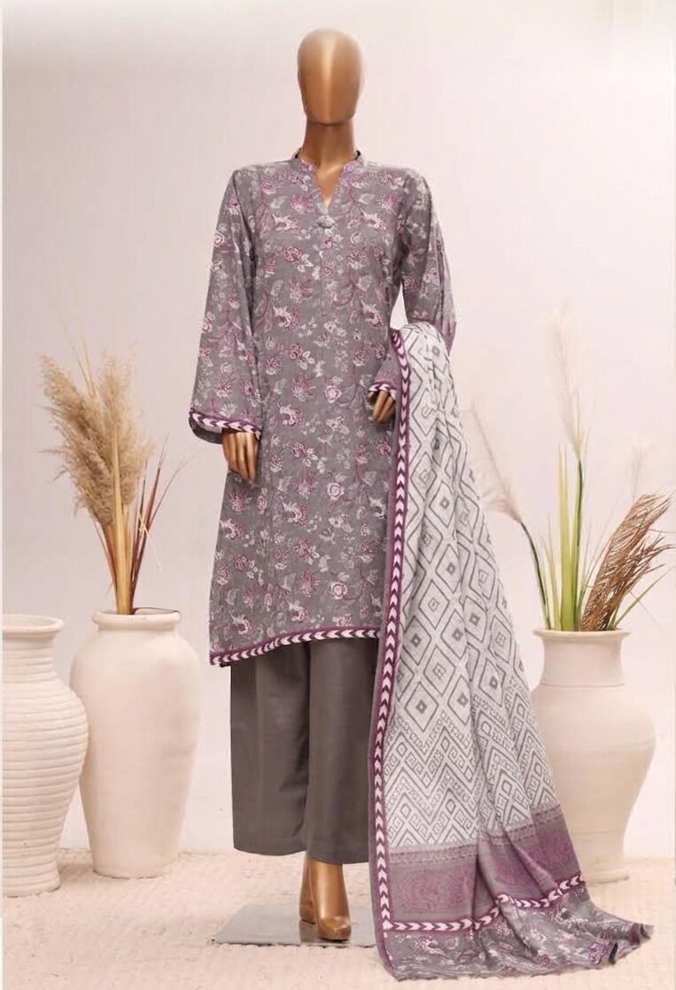 Lavender Mist – Stone Grey Printed Suit