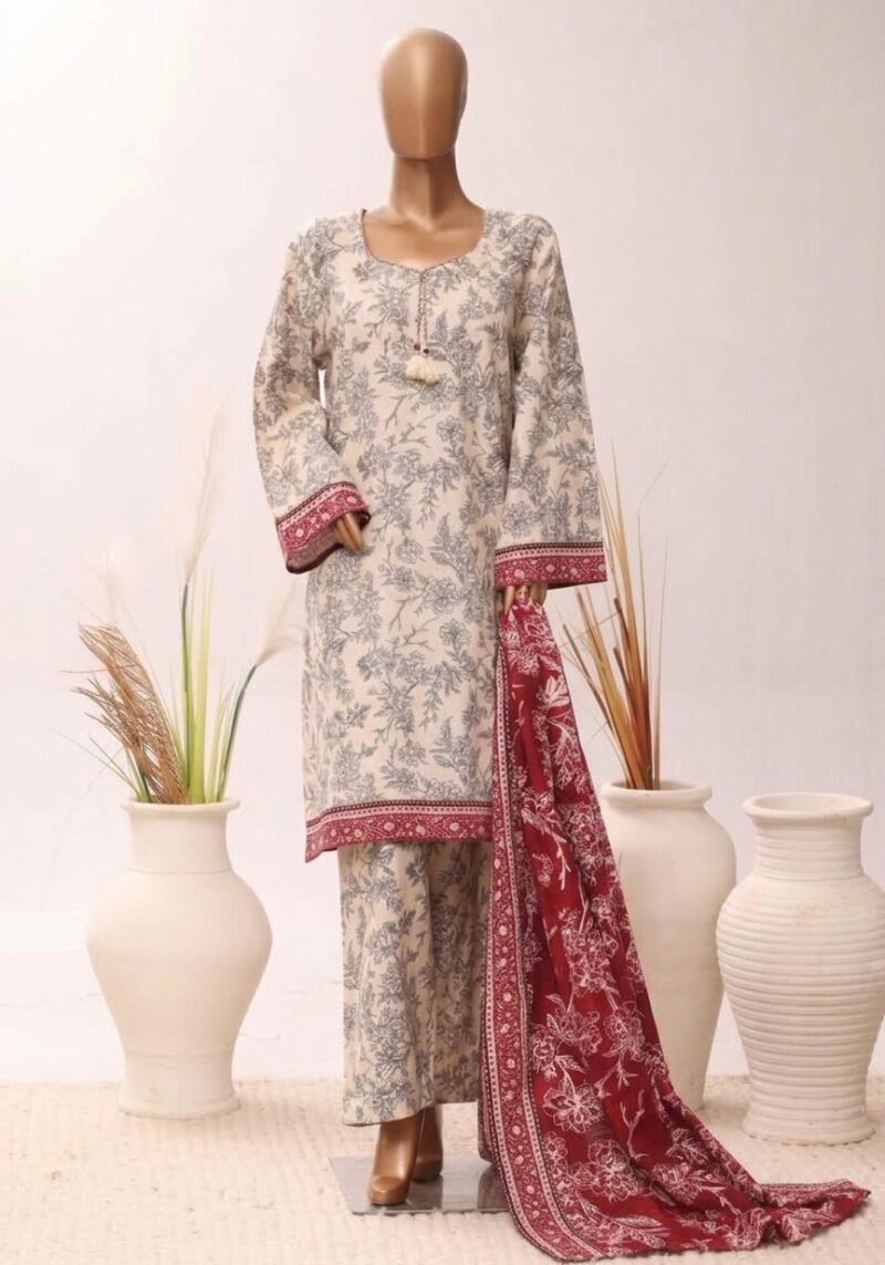 Crimson Charm – Off-White Floral Printed Suit