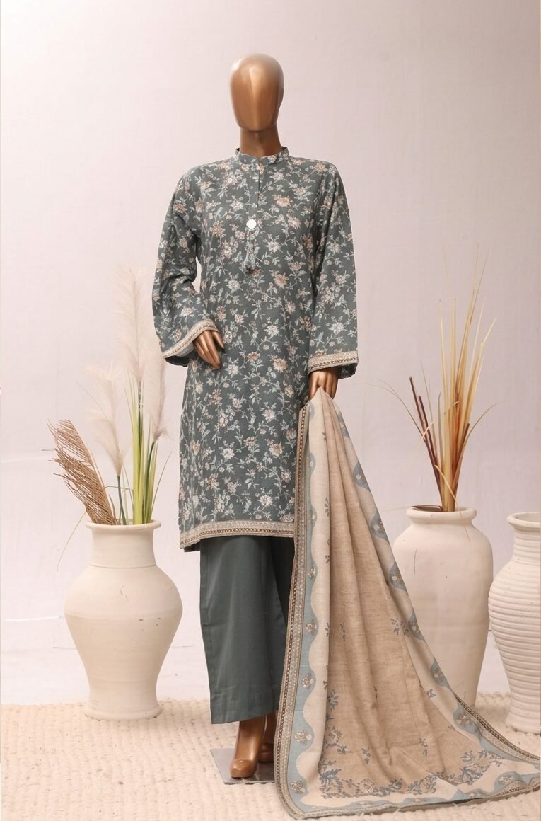 Olive Elegance – Soft Green Printed Suit