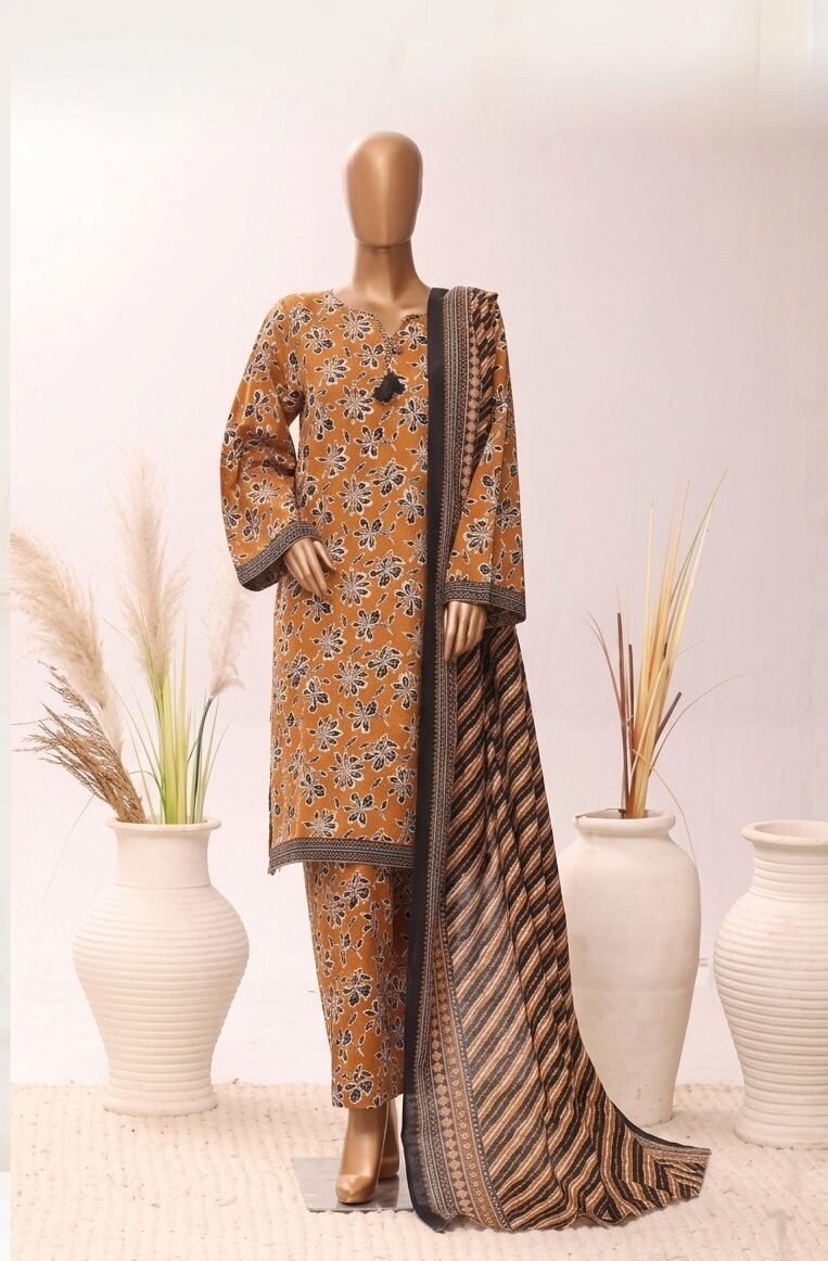 Mustard Elegance – Golden Amber Printed Suit