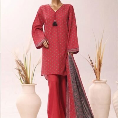 Ruby Heritage – Coral Red Printed Suit