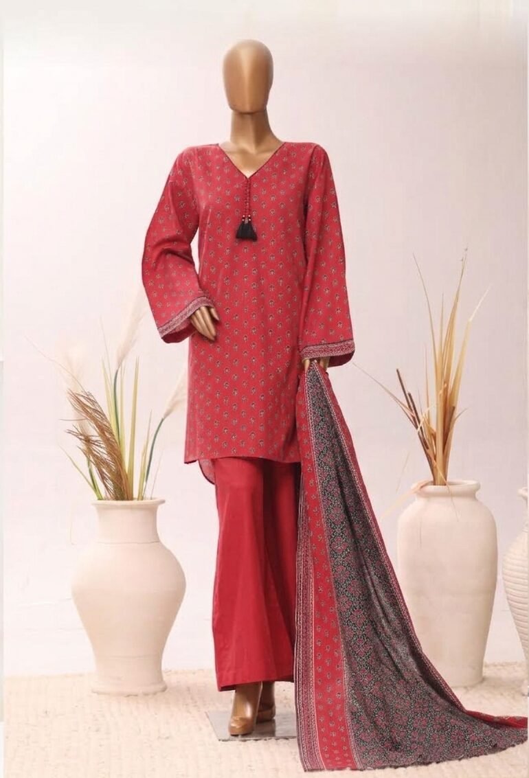 Ruby Heritage – Coral Red Printed Suit