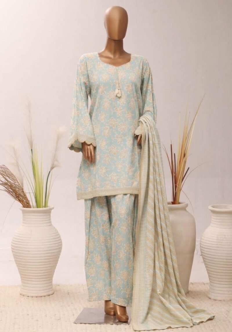 Ivory Sky – Ice Aqua Printed Suit